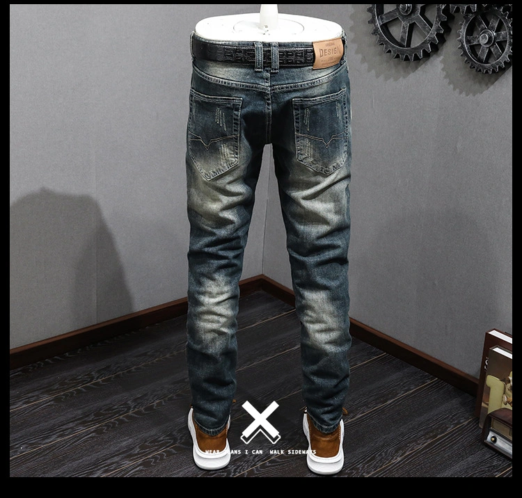 High End Jeans Men′s Stretch Slim Pants Teen Vintage Denim